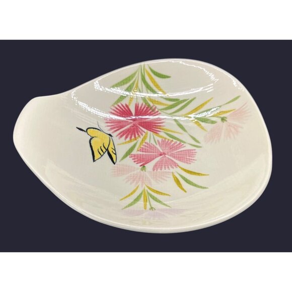 Vintage Red Wing Abstract Pink Spice Floral Butterfly Lug Handle Serving Bowl - Picture 5 of 11